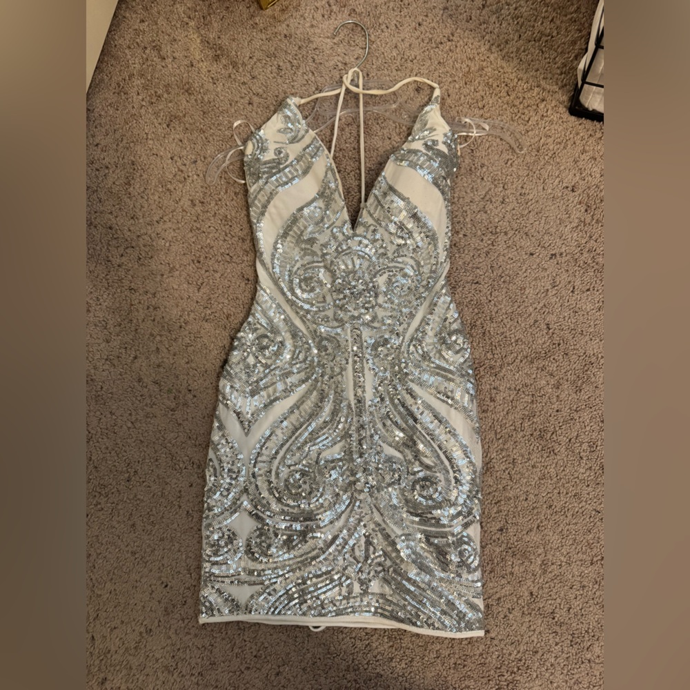 Silver Sequin V-neck Dress